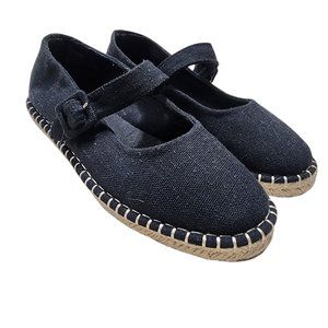 Haute‎ Hippie Black Mary Jane Espadrille Flat Shoes Adjustable Strap 9M Canvas